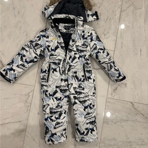 Kids Puffer Jacket - Black and Blue Pattern